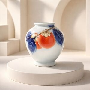 Vintage Japanese Mid-Century Fukagawa Porcelain Persimmon Vase 6.5" Tall